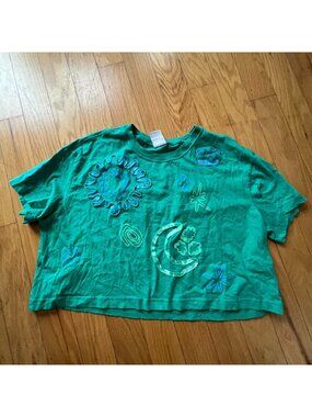 Nike Women's XL Loose Fit Embroidered Floral Teal/Green Be The Dreamer T-Shirt